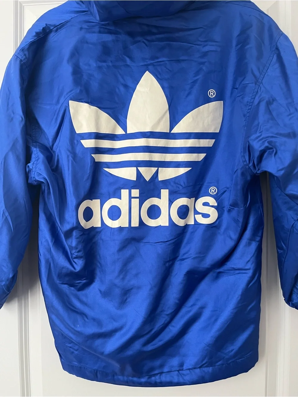 Vintage Men Blue Adidas Jacket with red fleece lining